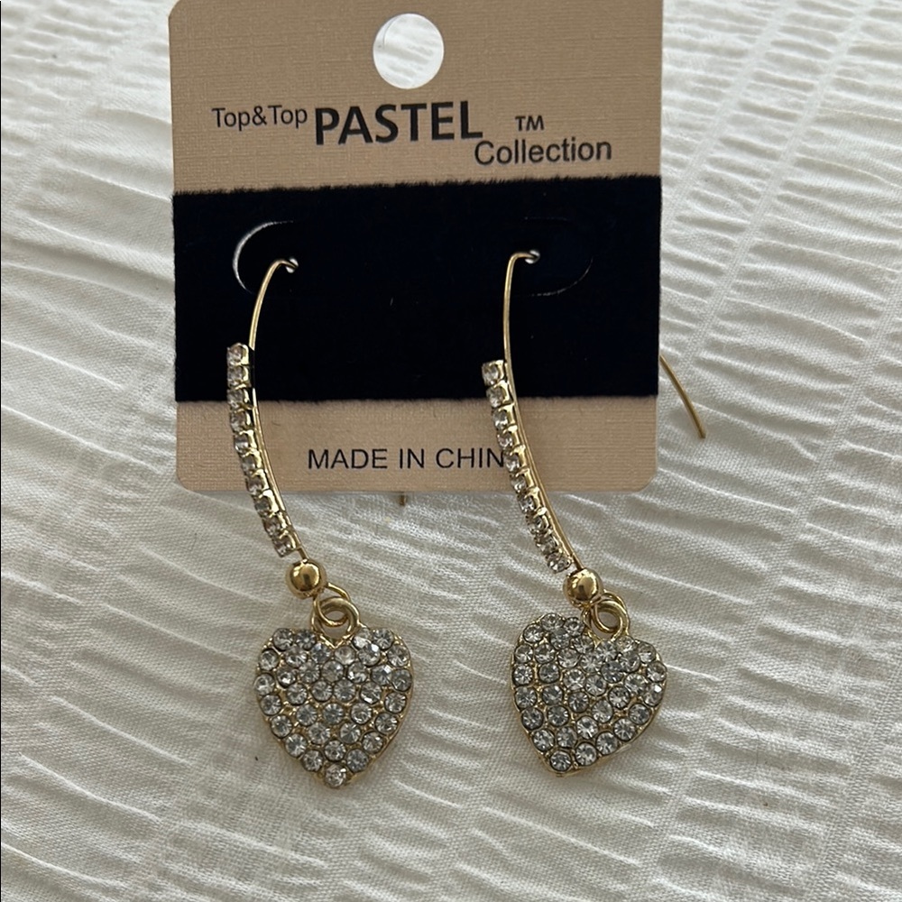 Gold and Silver Crystal Heart dangle drop Earrings